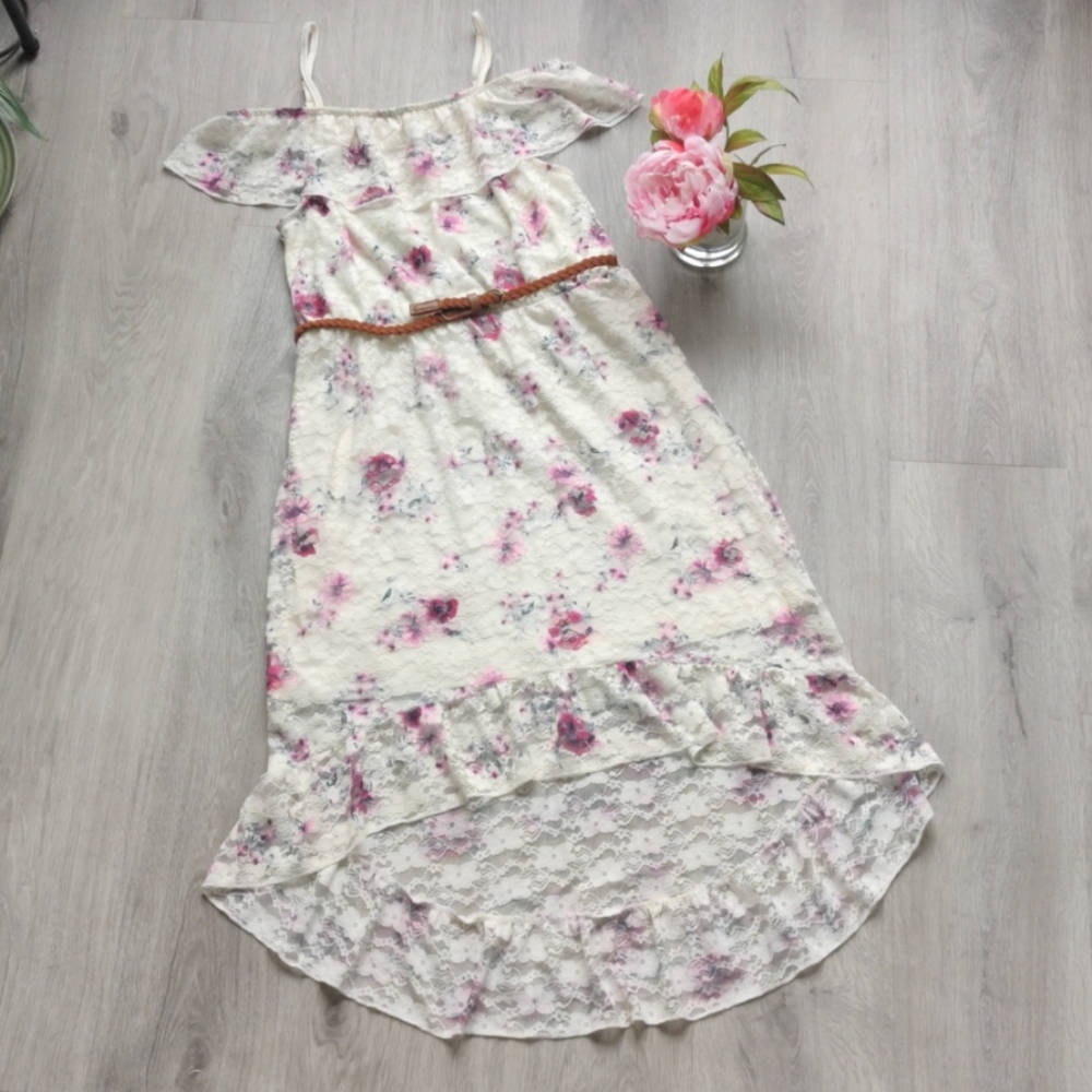 Lace Hi-Lo Belted Dress
